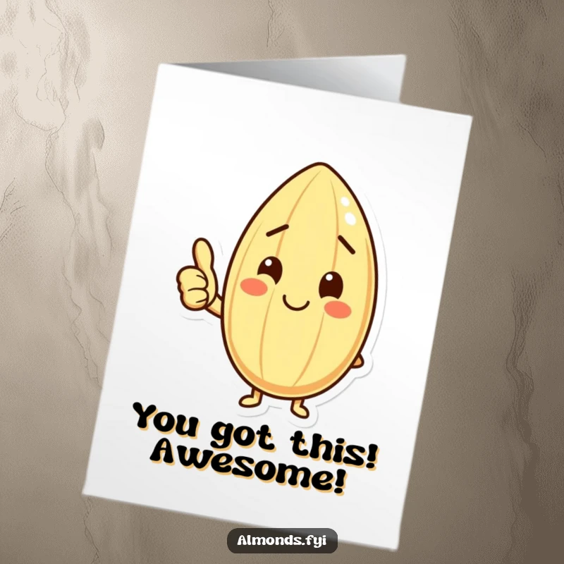 Funny Free Printable Congrats Card: Happy almond character with a big smile giving a thumbs up, a printable symbol of success.