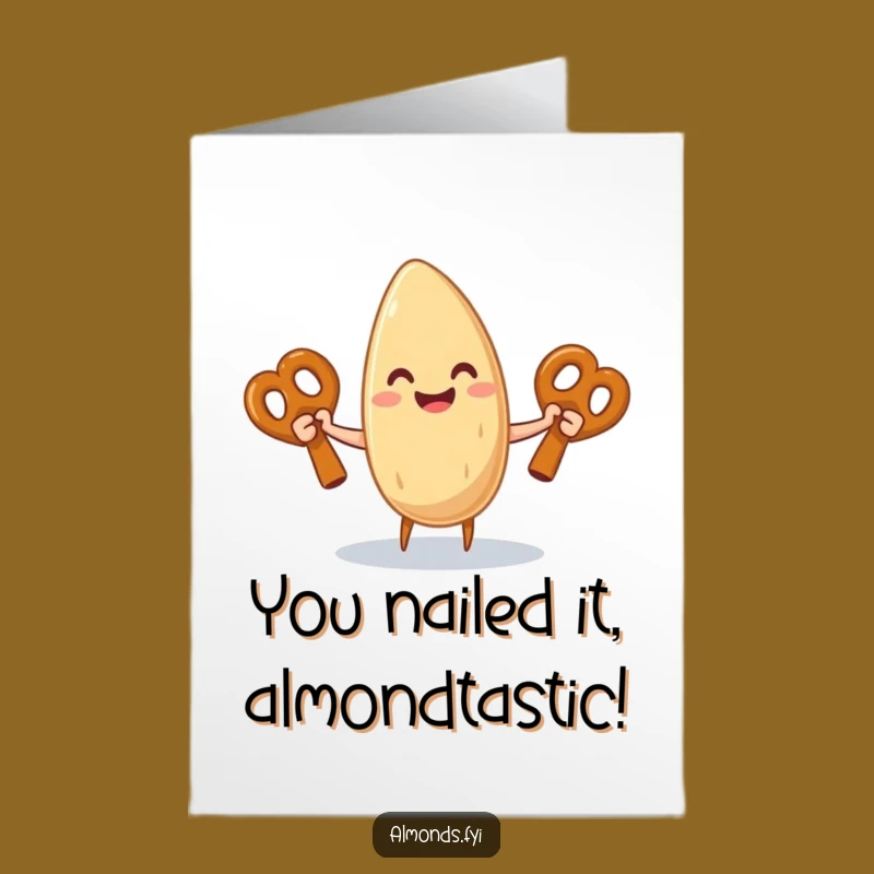 Free Printable Congrats Card: Juggling Almond Celebrates Your Success Funny Downloadable Gift