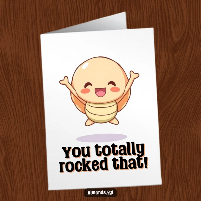 Funny Free Printable Congrats Card: A cheerful shell character performs an ecstatic jump of joy, celebrating a momentous achievement with style.