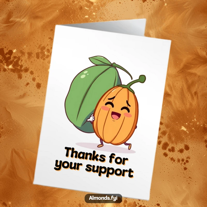 Funny Free Printable Thank You Card: A determined almond pushes a large, smiling raisin as a thank you.