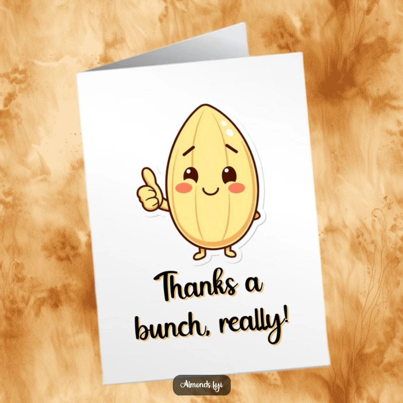 Funny Free Printable Thank You Card: Happy almond character smiling and giving a thumbs up, a printable way to say thanks.