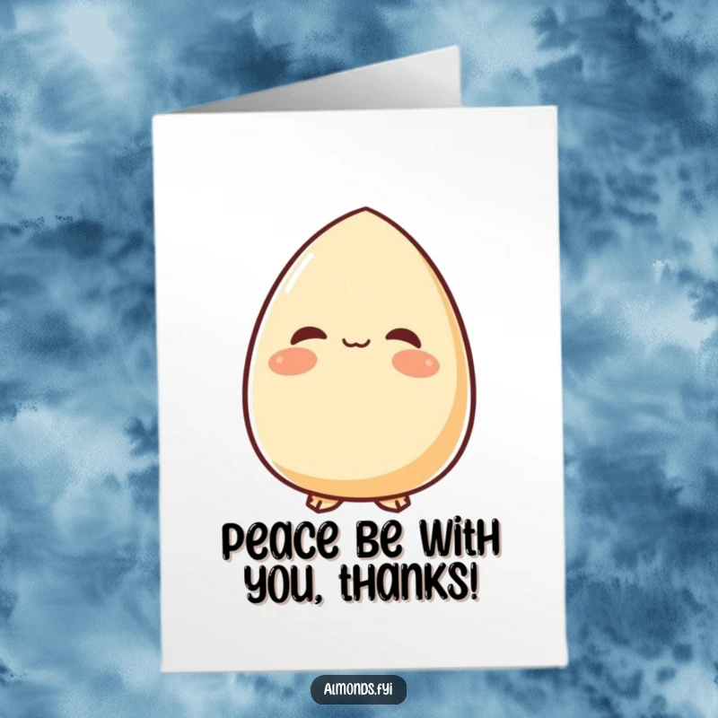 Funny Free Printable Thank You Card: Content almond character looking upwards with a peaceful smile, a tranquil downloadable gift.