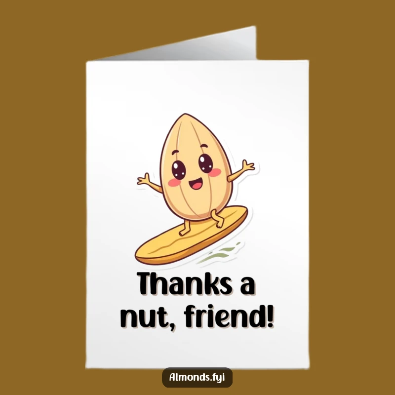 Free Printable Thank You Card: Surfing Almond Googly Eyes, Humorous Downloadable Gift