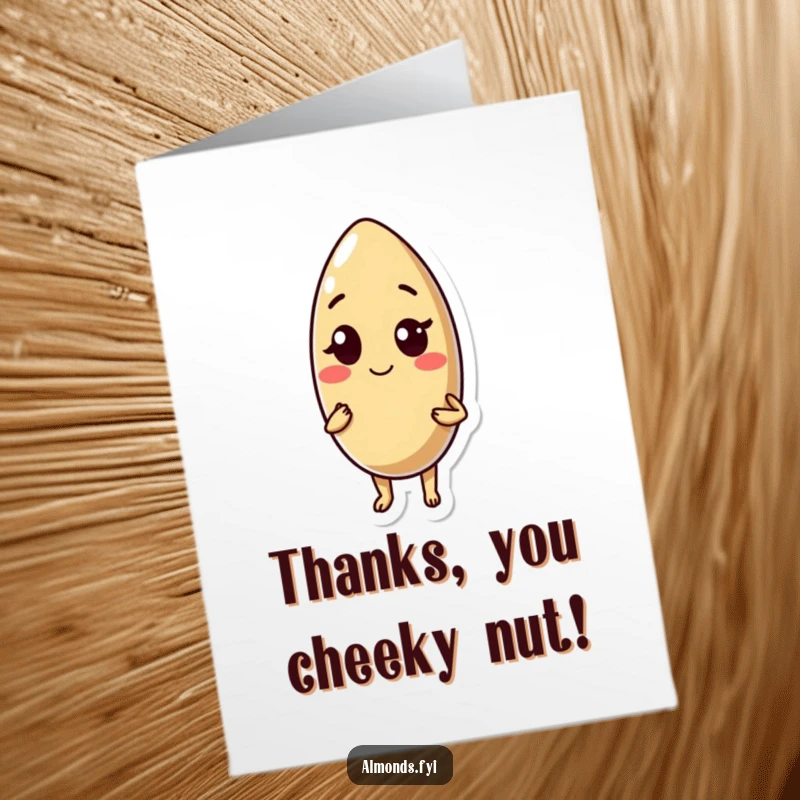 Funny Free Printable Thank You Card: A winking almond character poses confidently, expressing sincere thanks with a smile.