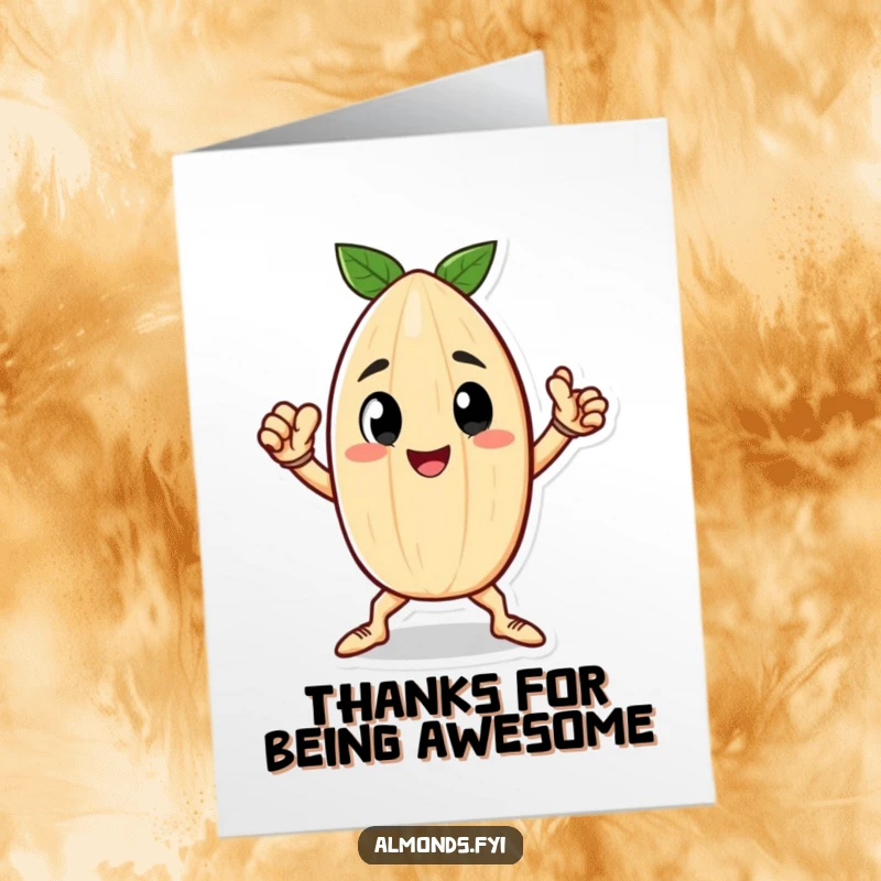 Funny Free Printable Thank You Card: A happy little almond character striking a heroic pose to convey thanks.