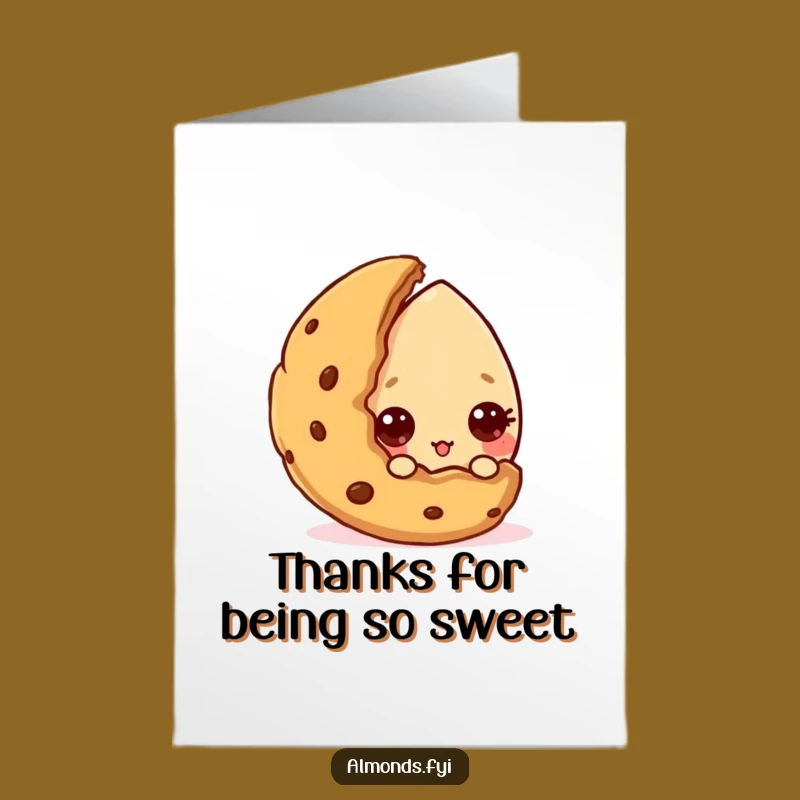 Free Printable Thank You Card: Curious Almond Cookie Peek Funny Gratitude Downloadable Gift