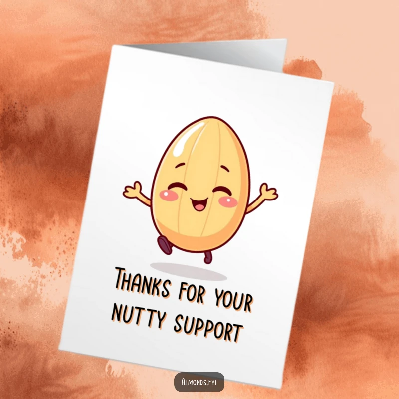 Funny Free Printable Thank You Card: Giggling almond character with legs happily bouncing, expressing thanks.