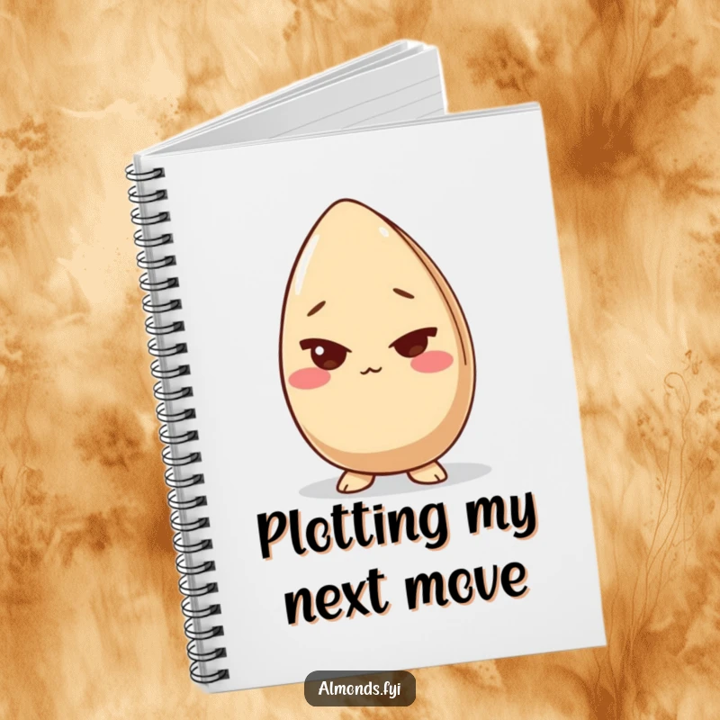 Funny notebook with a giggling almond character slyly winking, perfect for capturing notes with a playful and humorous touch.