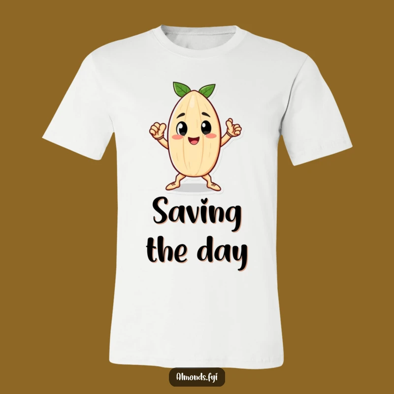 Funny Heroic Almond T-Shirt - Brave Nutty Character Pose Tee Gift