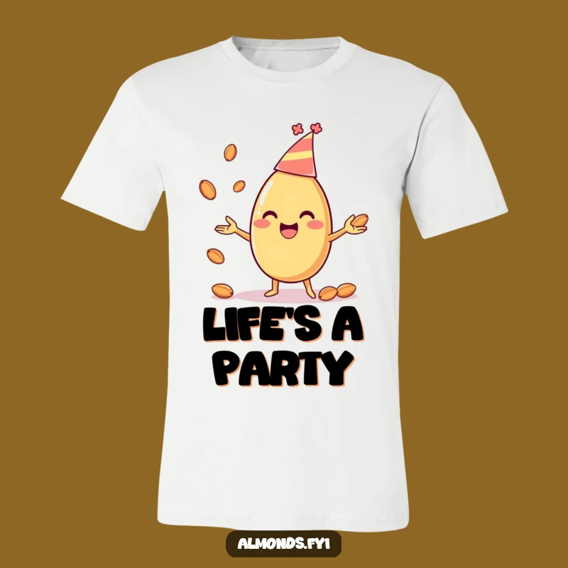 Funny Juggling Almond T-Shirt - Party Hat Nut, Hilarious Casual Wear!