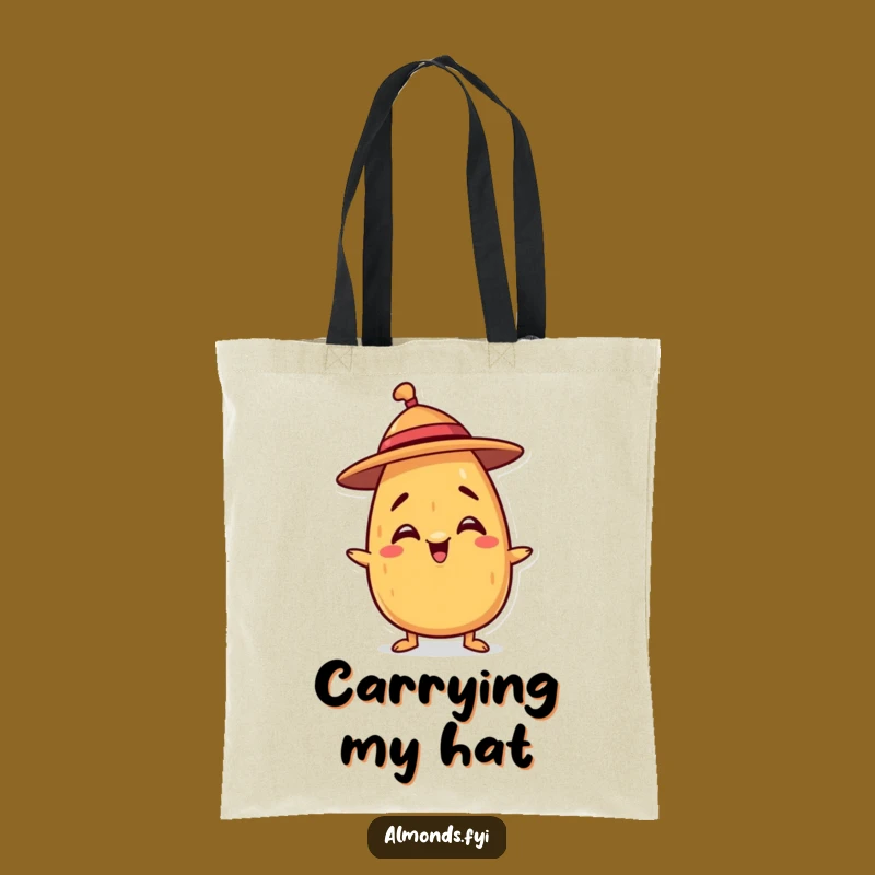 Funny Balancing Hat Almond Tote Bag: Chic Nutty Character for Errands