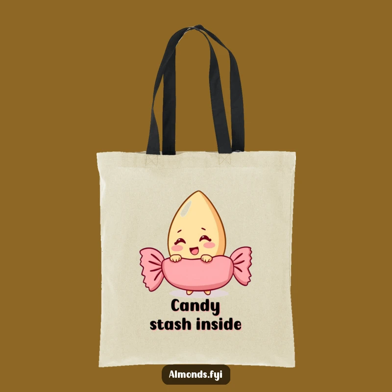 Funny Giggling Almond Tote Bag: Carry Your Treats with Candy Wrapper Art