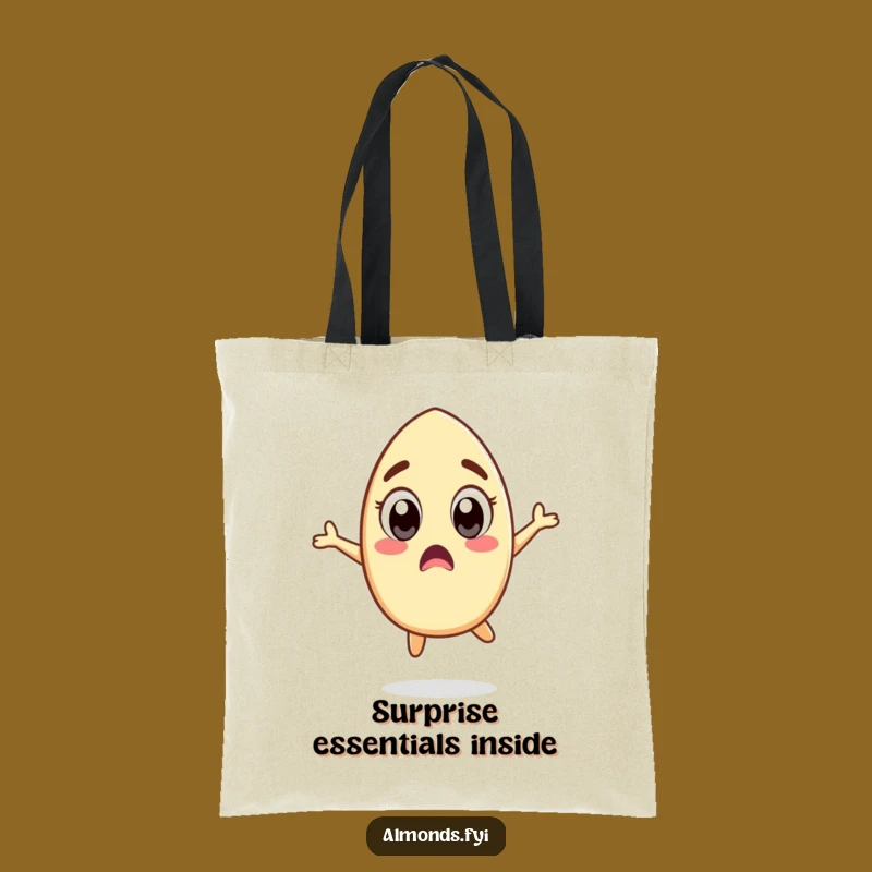 Funny Surprised Almond Tote Bag - Carry Your Shock with a Nutty Jump!