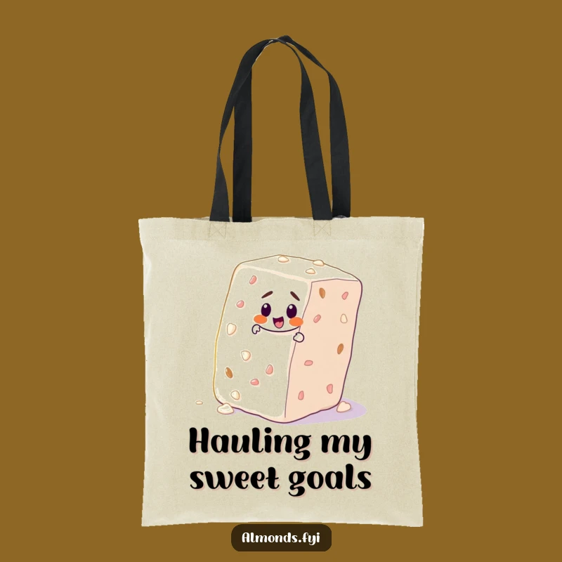 Funny Determined Almond Climbing Tote Bag: Carry Your Goals with Humor